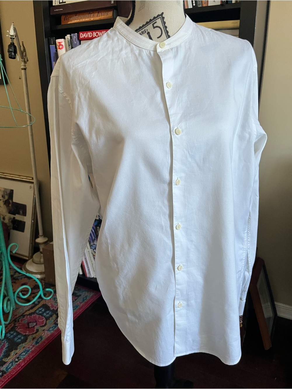 Sandro White Button Down Shirt with Mandarin Collar